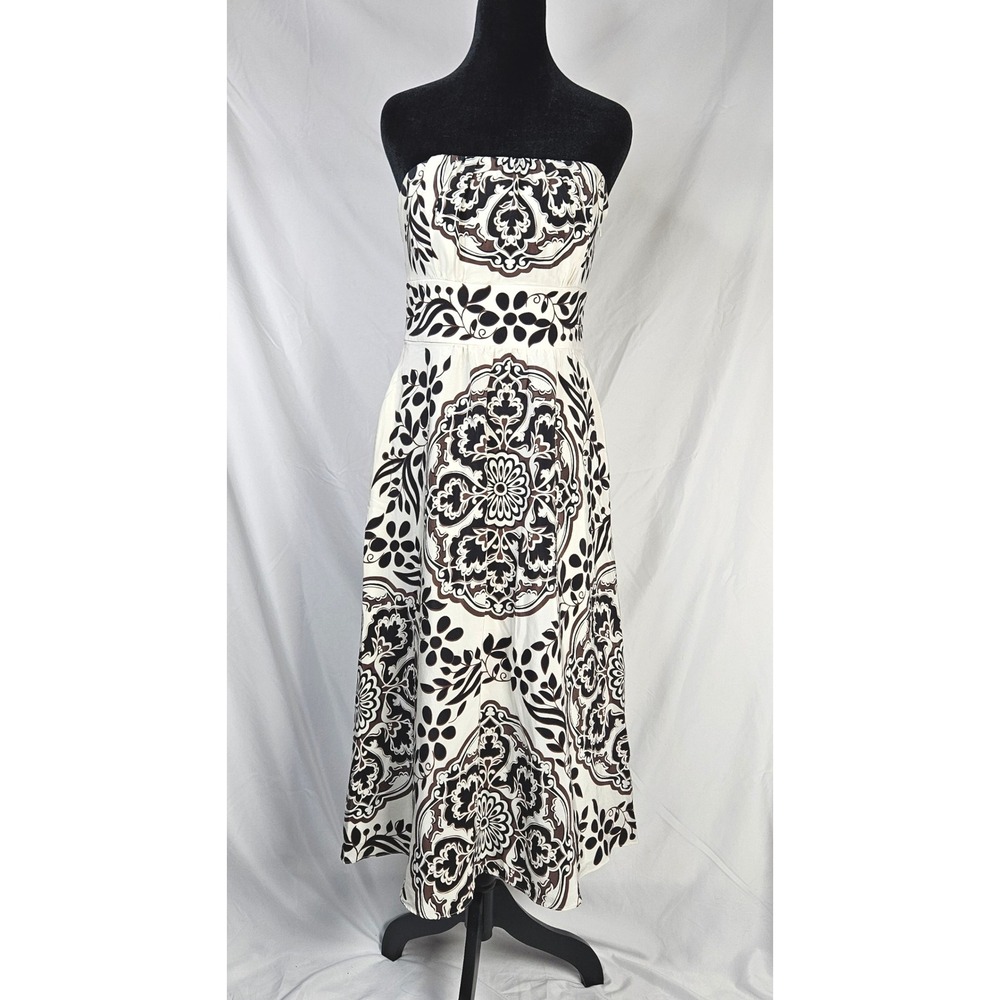White House Black Market Dress Strapless‎ Size 2 Floral Print 100% Silk Lined